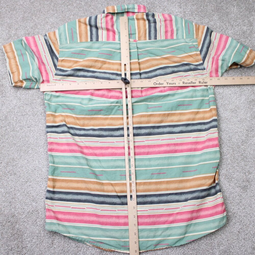 Orvis Shirt Mens Medium Green/Pink Striped 100% Cotton Short Sleeve Button - Picture 7 of 10